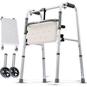 Standaard wandelaars 2-knops opvouwbare wandelaar voor senioren in hoogte verstelbaar aluminium wandelframe met 2 wielen en bidet voor ouderen en gehandicapten volwassenen