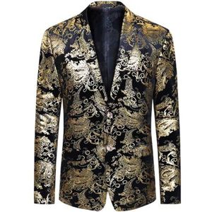 Allthemen Heren Casual Blazer Paisley Jacquard Pak Jassen Slim Fit Bloemenprint Stijlvolle Blazer Jassen Chique Jassen, Goud, 3XL