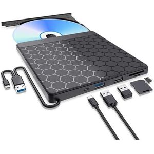 Externe CD/DVD-speler For Laptop USB 3.0 CD-brander Met 2 USB-poorten En 2 TF/SD-kaartsleuven DVD-speler