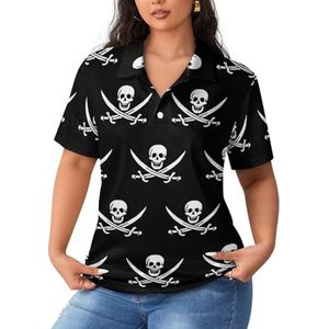 Piraat Jack Rackham vlag dames poloshirts korte mouwen casual T-shirts met kraag golfshirts sport blouses tops XL