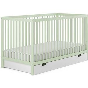 Kids Collective Babybed met lade, kinderbed, ledikant, 60 x 120 en 70 x 140 cm, in hoogte verstelbaar en uitneembare sporten, 60 x 120 cm, beukenhout, groen, zeer stabiel, Made in Europe