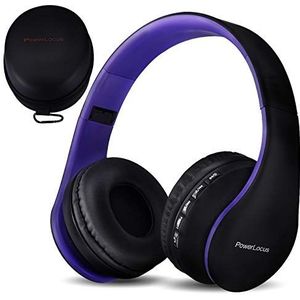 PowerLocus Bluetooth hoofdtelefoon, over ear, draadloze hoofdtelefoon, hifi-stereo, opvouwbare hoofdtelefoon met microfoon, zachte oorkussens, micro SD/TF, FM-radio voor iPhone/Android/tablet/laptop