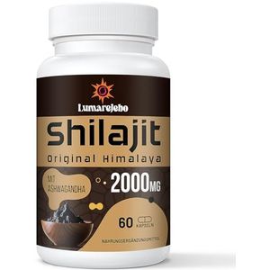 Lumarejebo Shilajit capsules 2000 mg per portie, pure Shilajit met ashwagandha-wortelextract, natuurlijke bron van 60% fulvinezuur en sporenelementen (60 Count (Pack of 1))