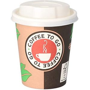 200 koffiemokken 8 oz voor 200 ml Coffee to Go papieren bekers 0,2 liter cappuccinomokken met wit deksel met drinkopening