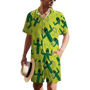 Cactus Ballon Hawaïaans pak voor heren, set van 2 stuks, strandoutfit, shirt en korte broek, bijpassende set