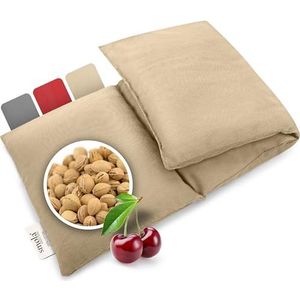 smøla Kersenpitkussen, groot, voor magnetron, 3-kamer, 47 x 19 cm, korrelkussen voor rug, nek en schouder, 850 g, kersenpitten, nierwarmer, natuurlijke warmwaterkruik, zandbeige