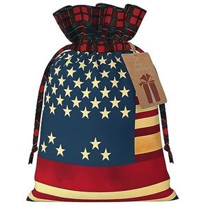 Amerikaanse vlag print chique trekkoord kerst cadeau zakken, patchwork jute pull string zakken, herbruikbaar.