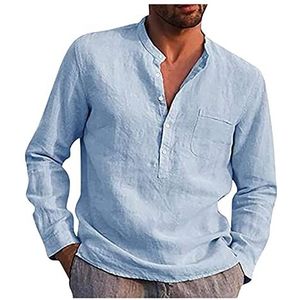 Herenoverhemd Met Korte Mouwen Revers Effen Zomerserie Mode Modieus Heren Streetwear Heren Stijlvol Katoenen Linnen Overhemden Comfort Fit Casual Overhemd Met heren t-shirt (Color : Blue A, Size : X