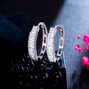 Oorbellen Zirkonia Prachtige Baguette Zirconia Verharde Zilveren Ronde Cirkel Kleine Cz Hoepel Oorbellen for Vrouwen Accessoires