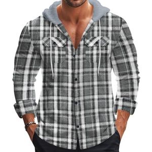 KAMISIGA Rits Hoodies voor Mannen Flanellen Shirt voor Mannen Plaid Shirt Lange Mouw Sweatshirt Voor Herfst Mode, Grijs, XXL