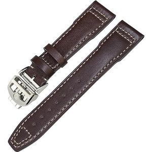INSTR Echt Rundleer Horlogeband Voor IWC Mark XVIII Le Petit Prince Pilotenhorloge Band 20mm 21mm 22mm (Color : Brown white fold, Size : 22mm)
