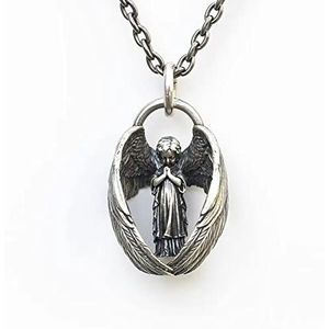 Biddende engel hanger ketting - You Are My Angel, beschermengel hanger ketting, vintage zilveren kleur engel vleugels ketting, cadeau voor vrouwen mannen