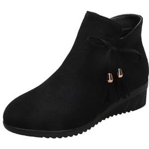 2024 Nieuwe Enkellaarsjes Met Sleehak Elegante Enkellaarsjes for Dames Met Strikken Retro Suede Korte Laarzen Herfst Winter Booties for Werknemer Vrije Tijd Enkelschoenen for Outdoor(Black,39 EU)