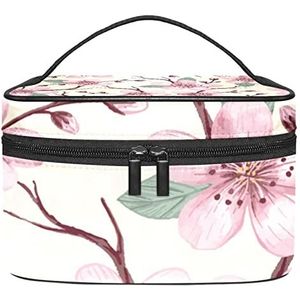 Skull Island Schatkaart Make-up Tas voor Vrouwen Meisjes Cosmetische Tassen met Handvat Reizen Make-up Organizer Tas, Kersenbloesem roze bloemen patroon, 8.9x5.9x5.4 Inches, Make-up zakje