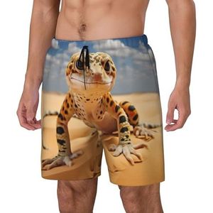 Yyoretp Hawaiiaanse zwembroek met zandprint en luipaardprint voor heren, sneldrogend, strandshorts met mesh-voering en zakken, Zwart, M