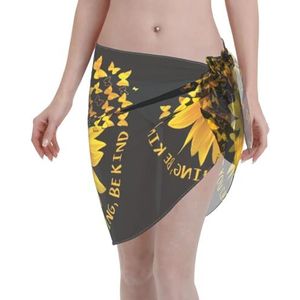 Vlinder- en zonnebloemprint, elegante strandwrap, bikini cover-up, badmode jurk, voor vrouwen, perfect voor zwembad en resort, zwart, Zwart, one size