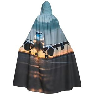 Bxzpzplj Vliegtuig in de avond licht print mystieke mantel met capuchon voor mannen en vrouwen, Halloween, cosplay en carnaval, 185 cm