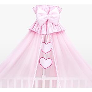 Bedhemel voor babybed, 480 cm, hartversiering, roze