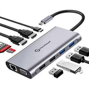 UtechSmart 11-in-1 Triple Display USB-C Hub - Dual 4K HDMI, VGA, 100W PD-oplaadpoort, SD TF-kaartlezer, 4 USB-poorten - Compatibel voor MacBook en andere USB-C Dock