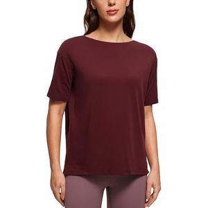 CRZ YOGA Damen Sport Top Fitness Kurzarm Leichte Sommer Loose T Shirt Atmungsaktiv Baumwolle Yoga Oberteile Rode Merlot S