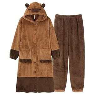 Capybara Onesie Pyjama, Warm Flanellen Eendelig Draagbaar Kostuum for Volwassenen, Schattig Dieren Jumpsuit(XL)