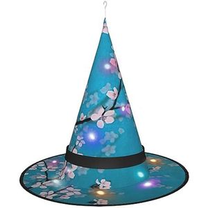 TyEdee Halloween Opknoping Verlichte Heks Hoeden, Heks Cap voor Kerstfeest, Heks Hoed Goochelaar Heks Cap-Japanse Kersenbloemen