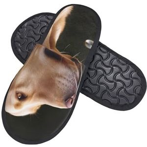 HerfsT Harige pantoffels met hondenprint voor dames en heren, pluizige pantoffels van traagschuim, winter pluche huispantoffels, Zwart, Medium