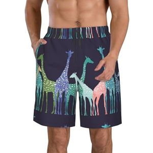 PHTZEZFC Kleurrijke giraffe fans liefhebbers print heren strand shorts - zomer vakantie strand shorts casual lichtgewicht trekkoord, Wit, L