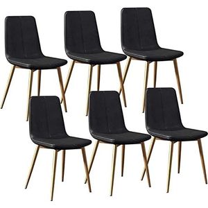 GEIRONV Moderne keukenstoelen set van 6, for woonkamer slaapkamer kantoor lounge eetkamerstoelen met metalen poten PU lederen rugleuningen zitting Eetstoelen (Color : Black, Size : 43x40x86cm)