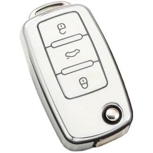 Sleutelbehuizing 2 3 Knoppen TPU Autosleutel Case Cover Shell Fob Voor MK4 Voor Bora Voor Golf 4 5 6 Voor Jetta Voor Passat Voor Polo Voor Touran Voor Octavia Autosleutelhoesje(3 Button S-White)