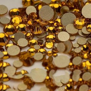 14400 stuks groothandel SS4-SS20 mixformaat glazen strass steentjes kristal niet-hotfix gouden flatback stenen voor doe-het-zelf nagelkunst accessoires-topaas-mixfo