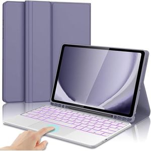Toetsenbordhoes voor Samsung Galaxy Tab S9 FE 10.9'' 2023, 7-Kleuren Achtergrondverlichting, Smart Trackpad, Magnetisch Afneembaar Draadloos Toetsenbord met S-Penhouder,Dark purple