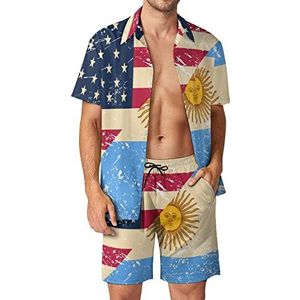 Amerikaanse En Argentinië Retro Vlag Mannen Hawaiiaanse Bijpassende Set 2-delige Outfits Button Down Shirts En Shorts Voor Strand Vakantie