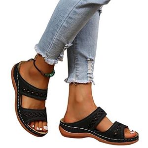 Aoguaro Sandalen voor vrouwen zomer orthopedische sleehak, vintage ronde neus, antislip pantoffels voor dagelijkse reisvakantie