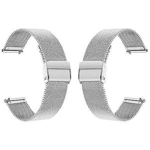 2 Stuks Smartwatch-band 10MM -22MM Horlogeband In Milanese Stijl Quick Release-304 Roestvrij Staal Voor Mannen En Vrouwen (Color : Silver, Size : 17MM)