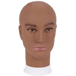 Mannelijk kaal hoofd zonder haar Mannequin Sieraden Model Glazen Hoed Pruik Display Basis Man Pvc Training Oefenhoofd(Dark brown and stand)