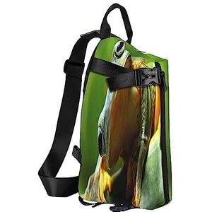 Sling Rugzak Borsttas Spa Dorp Bloemen Water Bad Zout Kaarsen Anti-Diefstal Crossbody Schoudertas Dagrugzak Outdoor Sport Reizen Wandelen voor Mannen Vrouwen, Groene Kikker, Crossbody Backpack