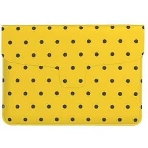 Zwarte Polka Dots Gele Achtergrond, Lederen Laptop Sleeve, Notebook Tas Laptop Case Sleeve Tablet Aktetas