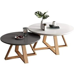 JAVPTAV Moderne woonkamer koffietafel ronde houten nesttafels set van 2 voor woonkamer, salontafels beukenhouten poten, eindtafels voor kleine ruimtes (kleur: E)