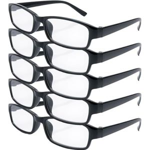 4sold slank de leesbril onderneming lichtgewicht en comfortabele lezers waarde 5-pak designer stijl vrouwen mannen met koker en etui (zwart, 0,5)