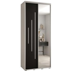 MEBLE KRYSPOL Davos 13 110 Kledingkast met twee schuifdeuren voor slaapkamer - Moderne Kledingkast met spiegel, kledingroede en planken - 235,2x110x60 cm - Wit Zwart Zilver