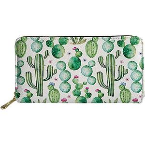 SENATIVE Vrouwen Lange Slanke Purse Mode Muti-Card Clutch Bag Pecfect Gift voor Lover, Cactus Bloem (groen) - 20201008-90
