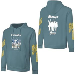 LSMCCOTP Sta-tus Logo Qu-o Katoenen Hoodie Pullover Heren Lange Mouw Sweatshirt Met Zak Voor Mannen Zachte Zwarte Hoody Basic Casual Fans Merch 3XL, Grijze Blauwe stijl, 3XL