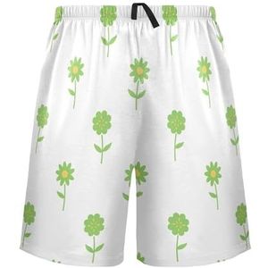 LI ZHI XIN Herenpyjamabroek, korte pyjamabroek, zomer casual shorts, elastische tailleband met trekkoord, rechte losse pasvorm met 2 zakken, S-XXL groen bloemenpatroon, Meerkleurig, S