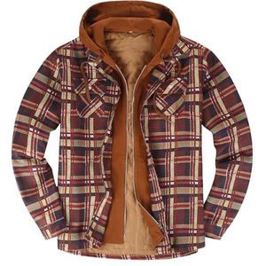 Youthful flying Heren geruite houthakker jas met zakken flanellen shirt gewatteerde gevoerde winter thermische werkkleding hoodie (maat: L, kleur: bruin)