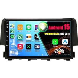 Android 15 Autoradio Voor Honda Civic 2016-2018 met Draadloze Carplay Android Auto, 9 Inch Autoscherm Soporta Bluetooth WIFI GPS FM/RDS(8Core(2+32GB))