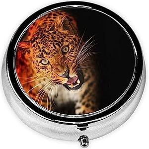 Luipaard schilderij pillendoos 3 compartimenten kleine pillenetui voor zak en portemonnee, draagbare reispillenorganisatorhouder om vitamines medicatie vast te houden