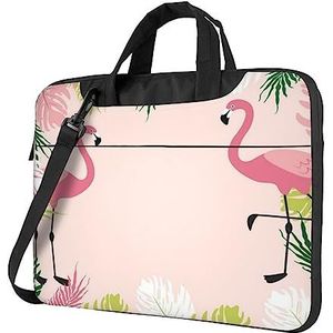 ZaKhs Roze Flamingo's Print Laptop Tas Met Schouderriem Computer Tas Slanke Handtas Voor Vrouwen Mannen, Zwart, 14 inch