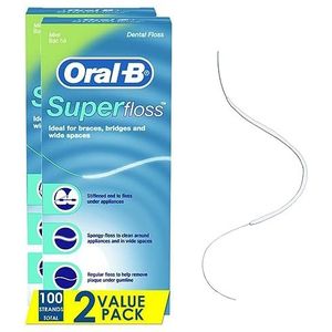 Oral-B Super Floss Pre-Cut Strands, mint, set van 50 stuks, twee stuks