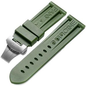 24mm rubberen horlogeband geschikt for Panerai PAM-band Zwart siliconen riem Vlindersluiting Vouwgesp Withlogo Mannen Horlogeaccessoires(Color:Green-Silver)